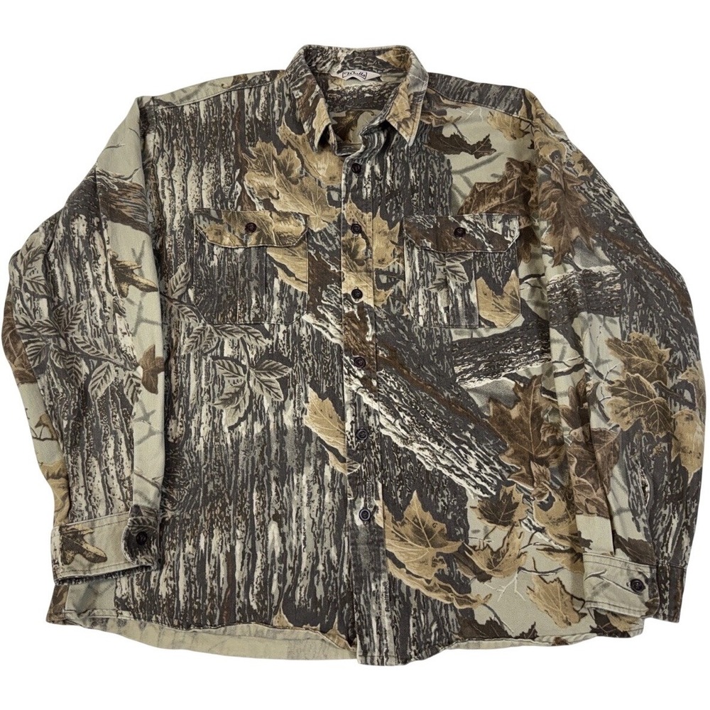 Vintage Camo Shirt USA Made Distressed Workwear Hunting Button Up XL